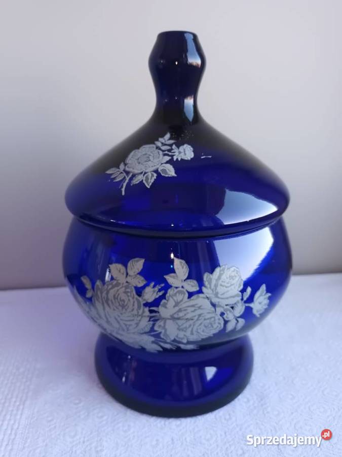 Piękny wazon masywny niebieskie kobalt szkło odcienie błękitu Gdańsk