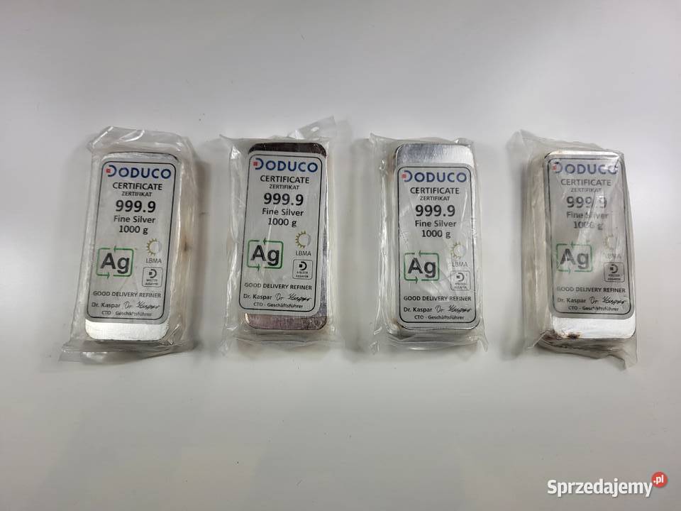 Sztabki srebra Doduco 1 próba 9999 certyfikat Lublin sprzedam