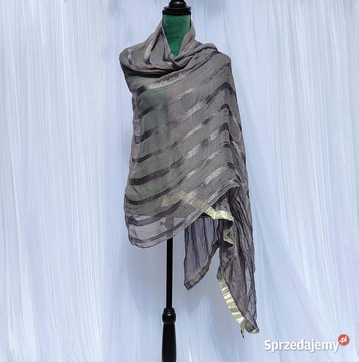 Szara indyjska chusta dupatta szyfon pasy pareo