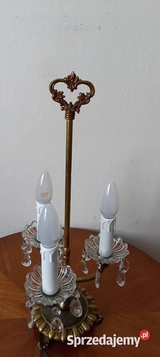 Trzyramienna mosiężna lampka z kryształami Skierniewice