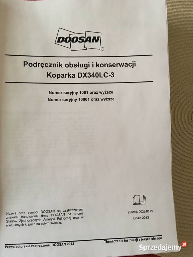 dtr instrukcja obsługi koparka doosan DX340LC3 i Szczecin