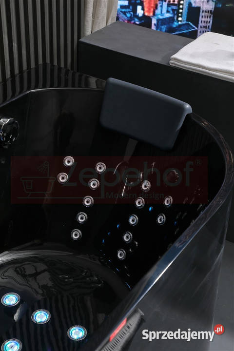 Czarna Wanna z hydromasażem EBC802 prostokątna Grabówka