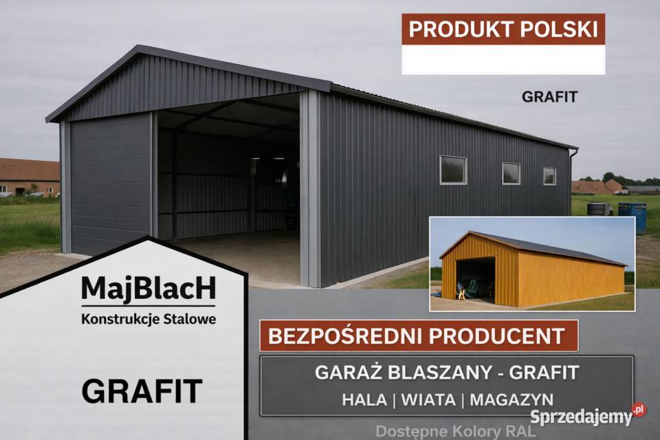 GRAFITOWA Hala Wiata Garaż Blaszany RABAT 72m2 Sprzedaż Olesno