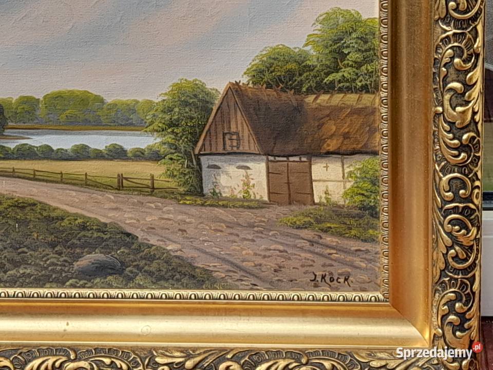 J Kock Chata wodą piękny stary obraz na płótnie Iłża