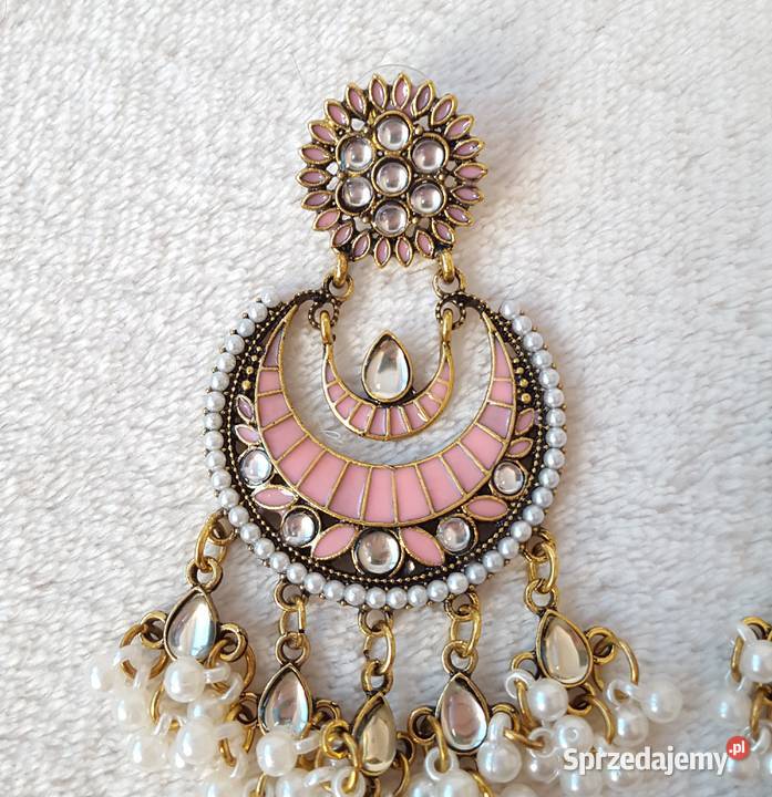 Długie kolczyki różowy złoty kolor indyjskie Szczecin