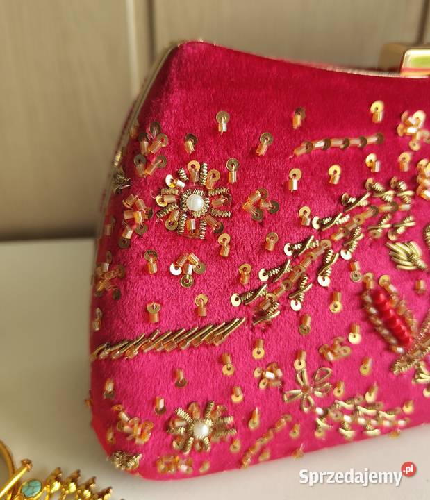 Mała czerwona torebka kopertówka wyjściowa welur Szczecin
