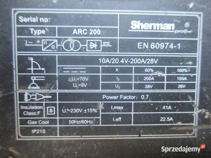 Spawarka inwertorowa SHERMAN ARC200C 200A wielkopolskie Pleszew