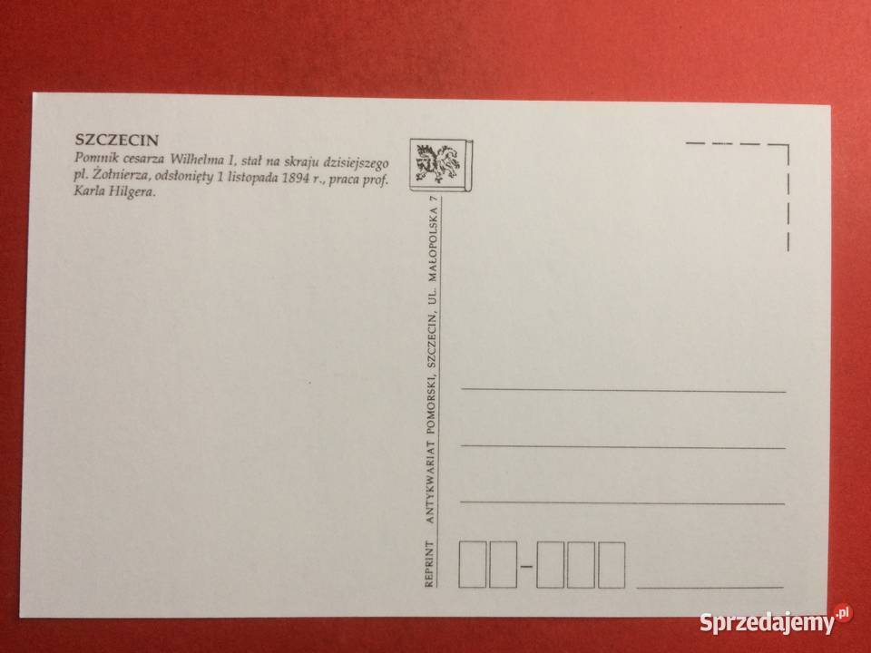 832 Reprint Pomnik Casarza Wilhelma Szczecin zachodniopomorskie