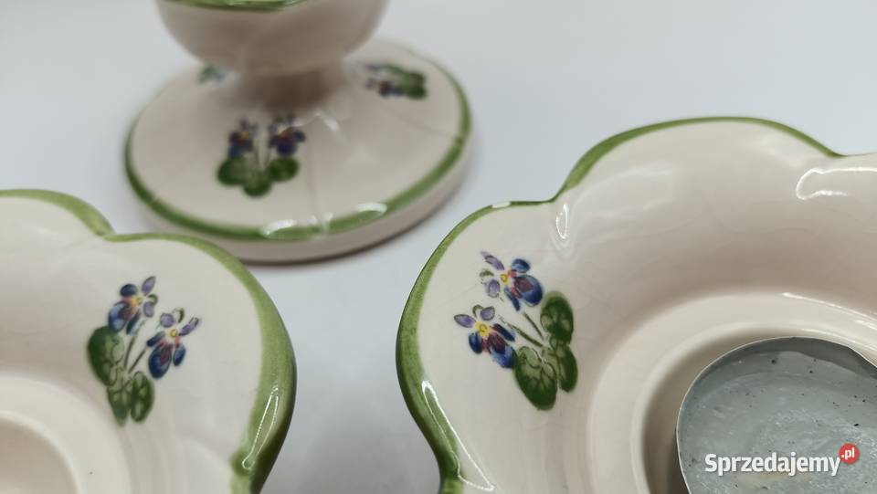 Trzy porcelanowe świeczniki motyw roślinny Zamość