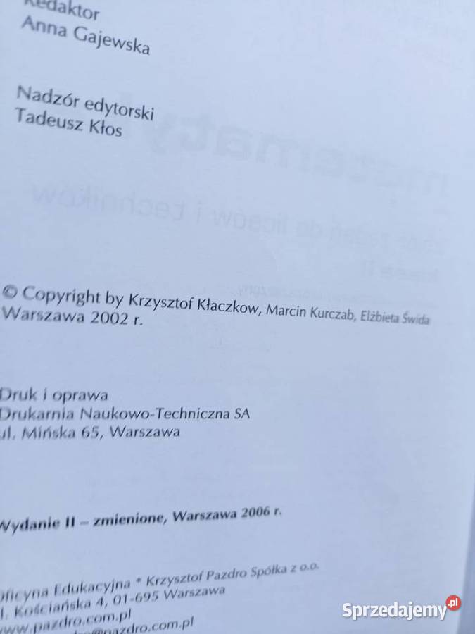 Matematyka zbiór zadań 2 książki Warszawa