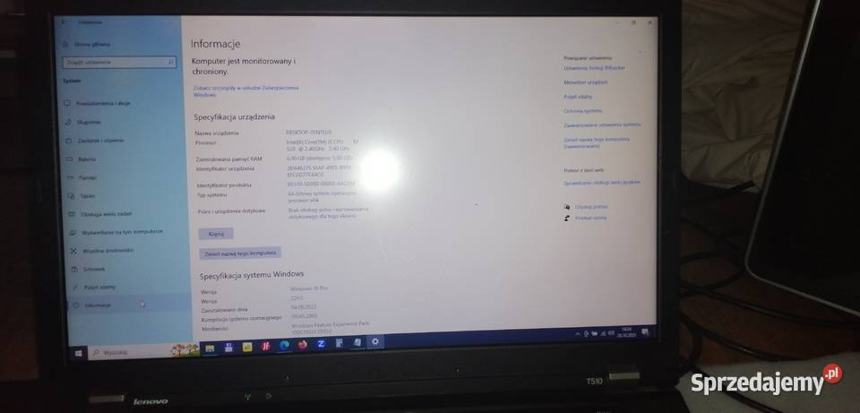 laptopa model Lenovo ThinkPad T510 Olsztynek