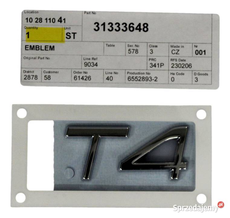 VOLVO S80 V70 S90L emblemat T4 na tylna klape OE Bielany Wrocławskie