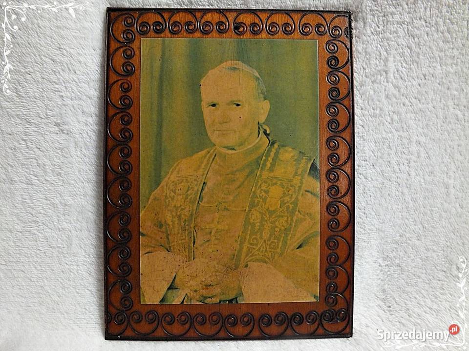 Stary mały obrazek w drewnie Święty Jan Paweł II lubuskie