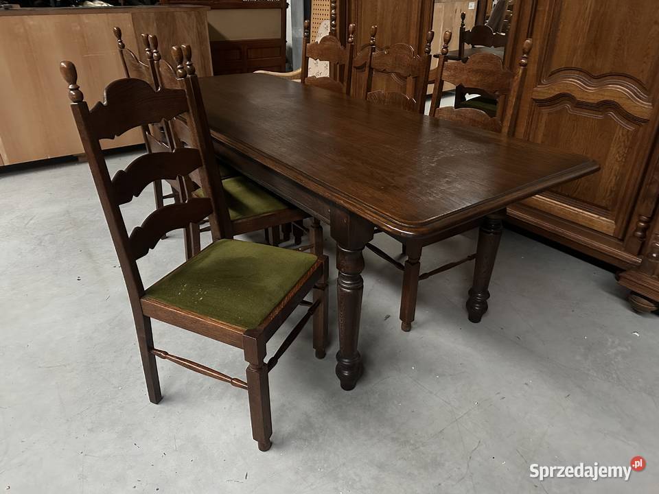 Masywny dębowy stół 100 lite drewno 6 krzeseł wielkopolskie Sławoszewek sprzedam