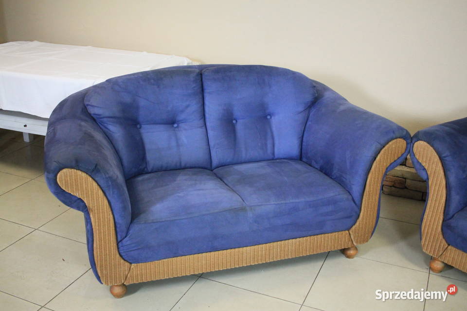 Piękny komplet materiał niebieski welur śląskie Pszczyna