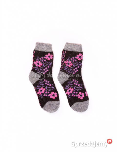 Czarnoszare skarpetki z różowymi kwiatkami z Szaflary sprzedam