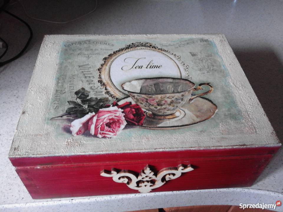 Dekoracja pudełko na herbatę drewniane