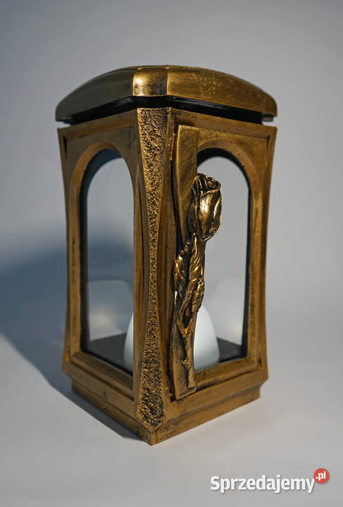 Złoty znicz żywiczny lampion retro motyw róży