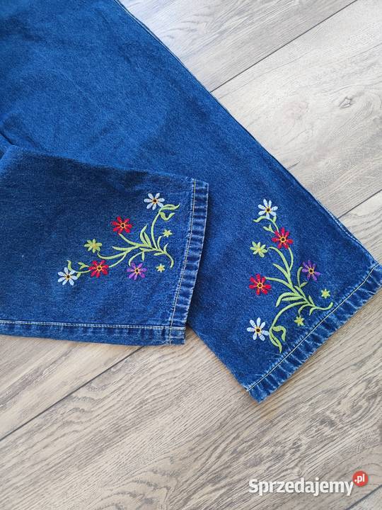 Jeansowe spodnie Vintage Naszycia 80 90s 44 niebieski Jasło