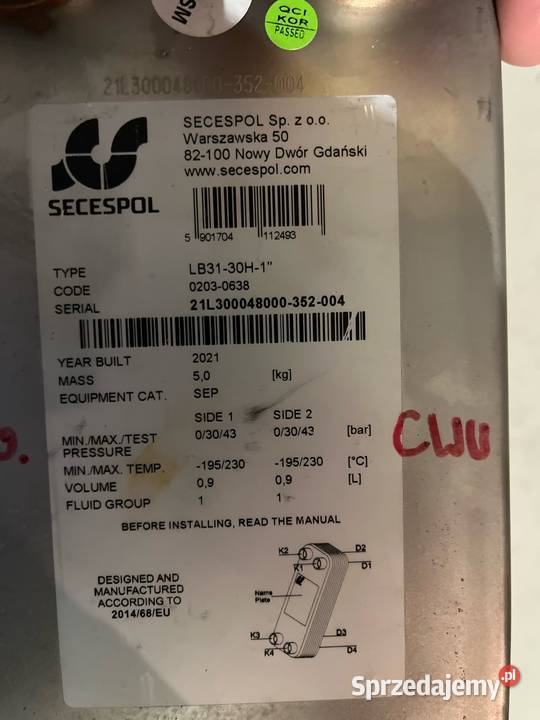Wymiennik ciepła większa moc LB3130H SECESPOL wielkopolskie Krzyż Wielkopolski sprzedam