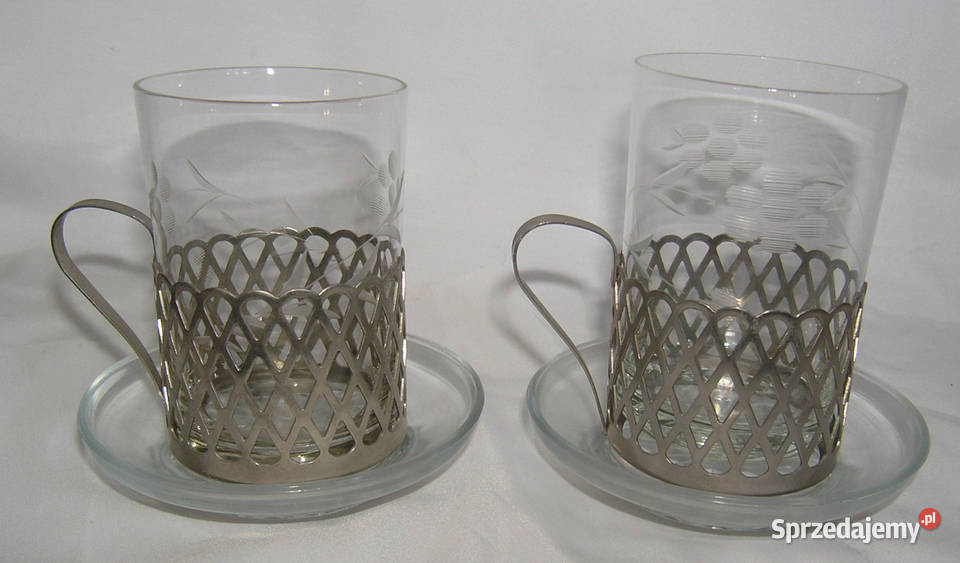 szklanki vintage z metalowymi koszyczkamiD sprzedam