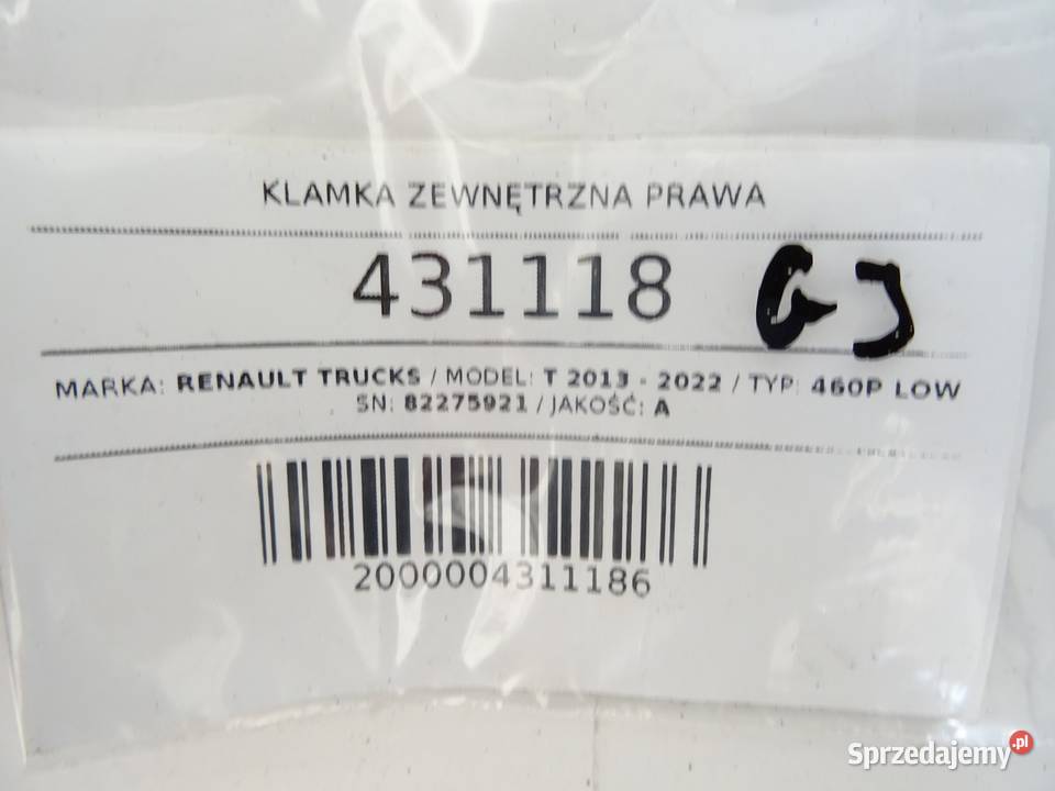 KLAMKA ZEWNĘTRZNA PRAWA RENAULT TRUCKS T Van