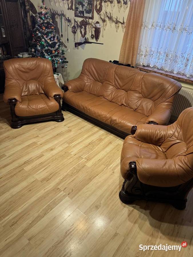 Komplet skorzany wypoczynkowy kanapa i 2 fotele Ksawerów