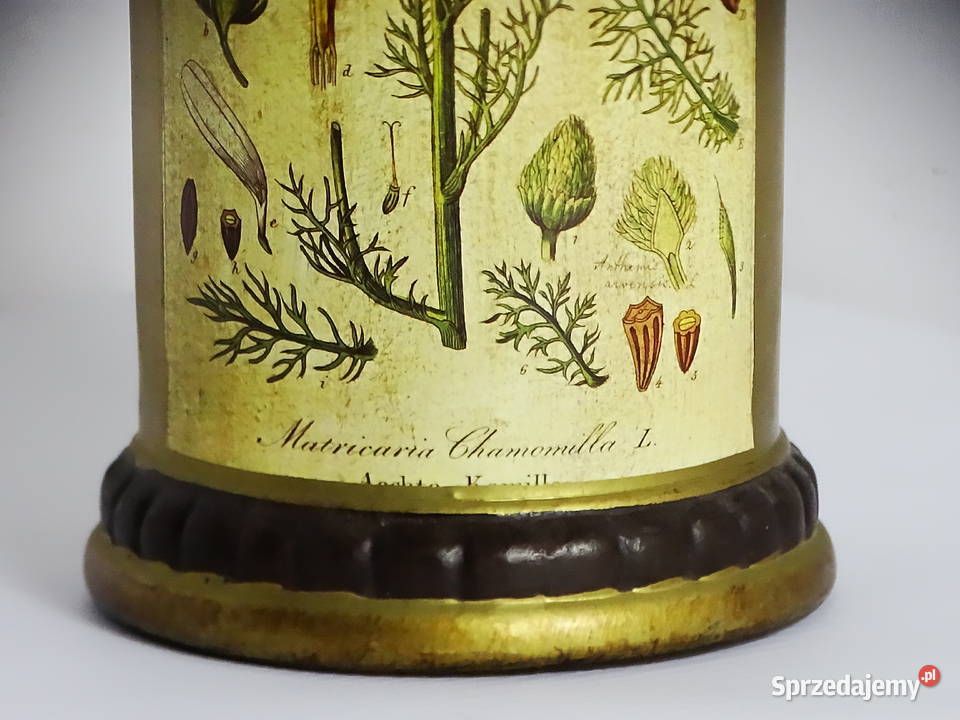 Zabytkowy pojemnik aptekarski z ilustracją