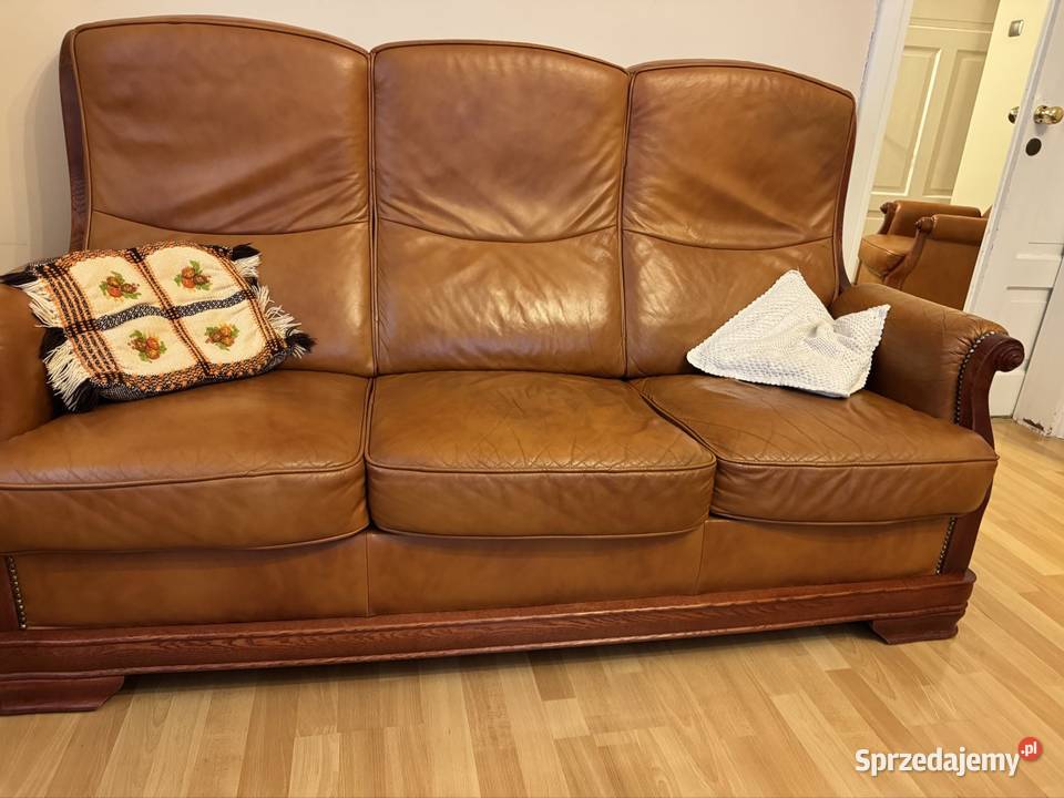 Komplet skórzany koniakowy antyk PRL lata 80 te Częstochowa