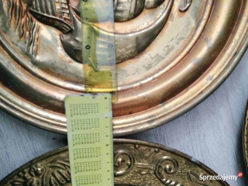 Talerze ozdobne miedziane metalowe miedzioryt