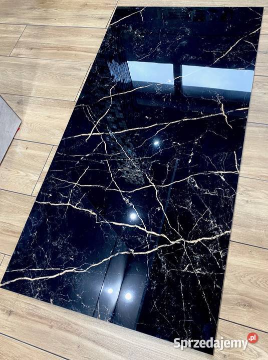 Gres marmurowy CZARNY 120x60 WYSOKI POŁYSK złoto Łask