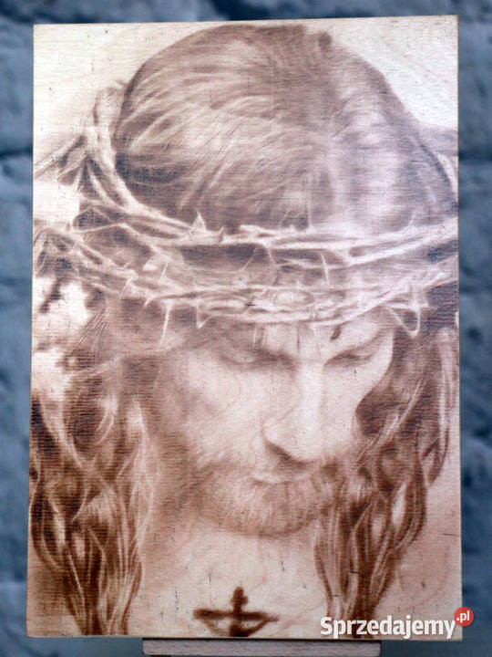 Jezus Obraz wypalony w drewnie sprzedam