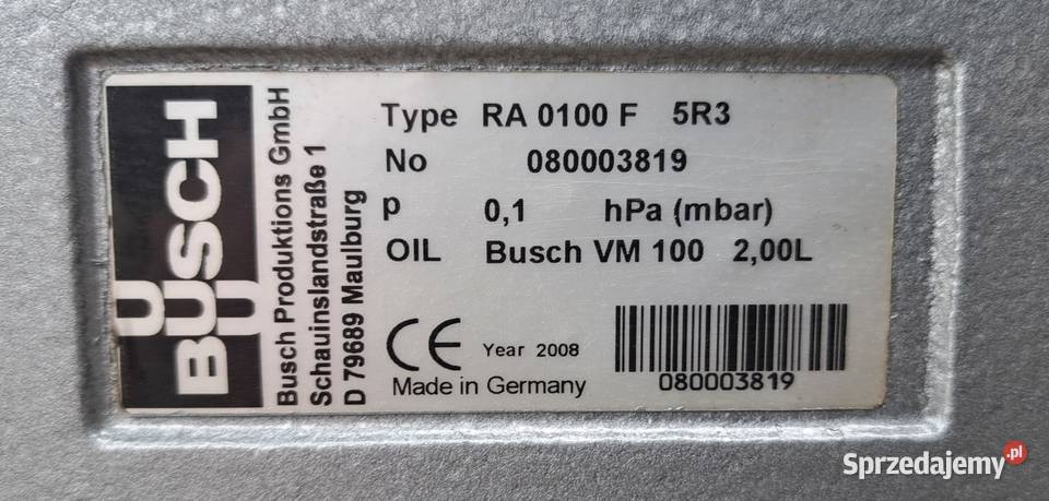 Pompa Próżniowa Busch R5 RA 0100 F Stan Pleszew