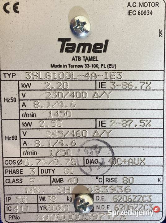 silnik elektryczny 22kW 1450obr 3fazowy Tamel