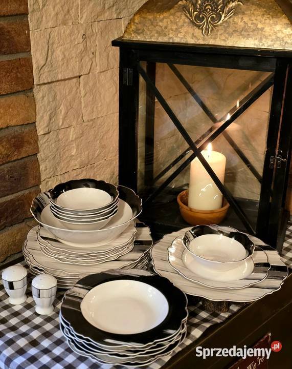 269 Zestaw talerzy 28 elementów szare białe Zabrze sprzedam