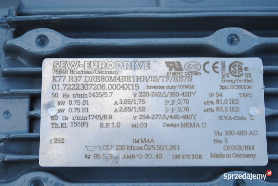 Motoreduktor kątowy 075kw 57obr z hamulcem SEW Kargowa