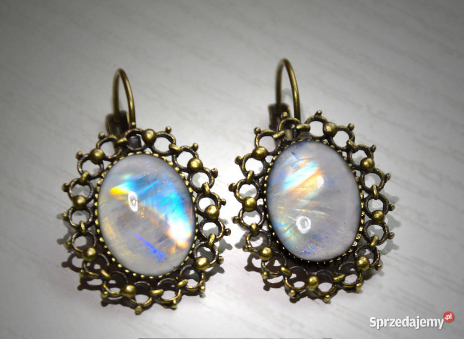 Kamień Księżycowy Adularowy Kolczyki Vintage pomorskie Gdańsk