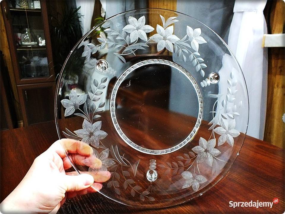 Stara duża Patera szklana Tortownica Talerz Żary