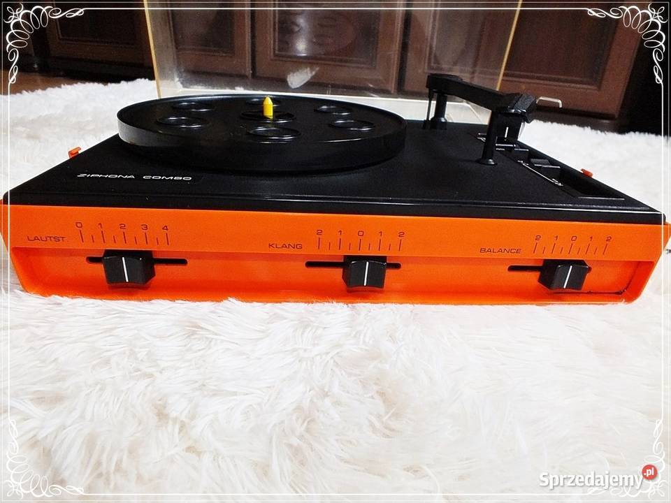 Kolekcjonerski stary pomarańczowy Gramofon Żary