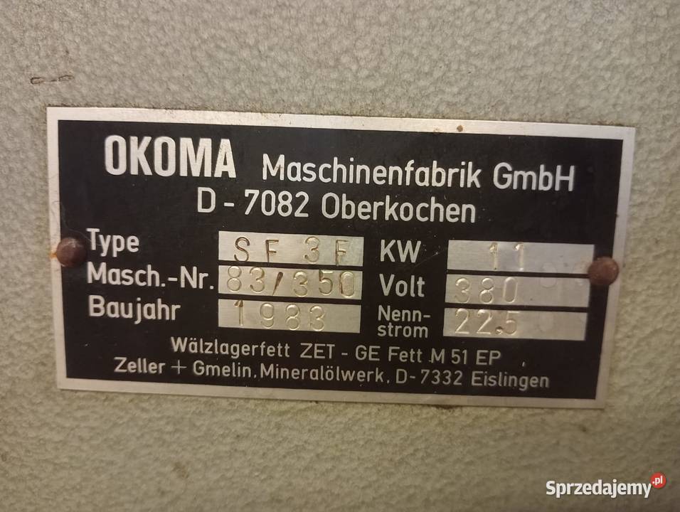 Frezarka dolnowrzecionowa OKOMA z posuwem 6 Wejherowo