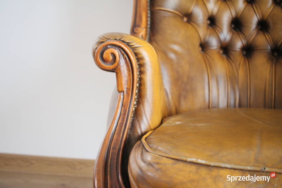 Fotel barokowy pięknie zdobienie SKÓRA
