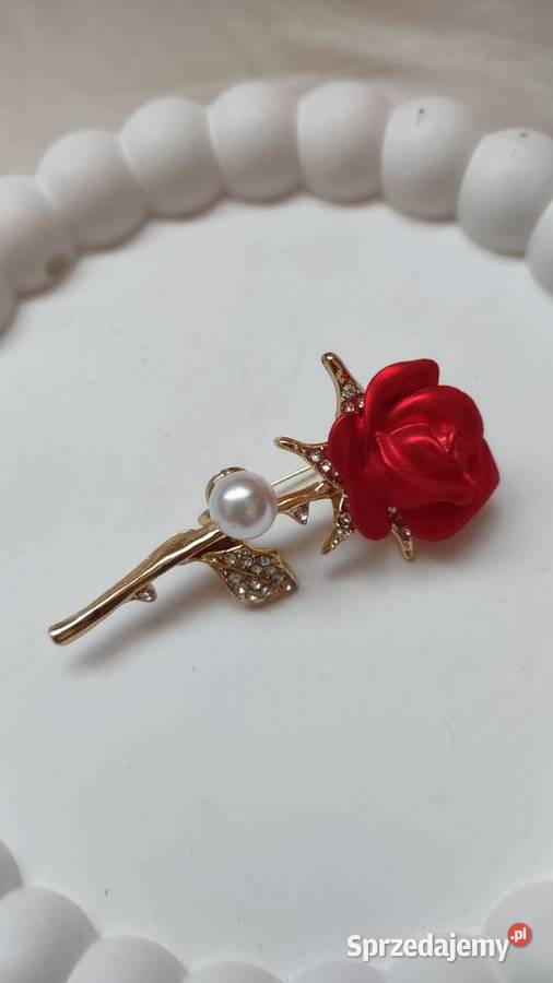 Broszka róża z cyrkoniami i perełką Glamour Zegarki i Biżuteria Olkusz