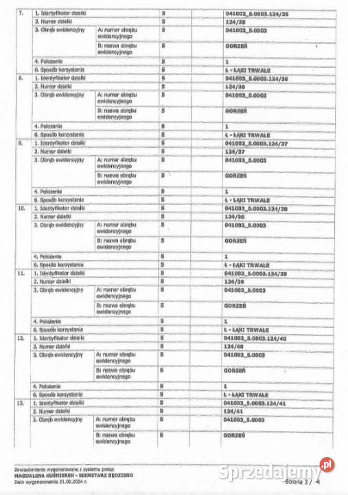 Działki pod budownictwo mieszkaniowe na Gorzeń sprzedam