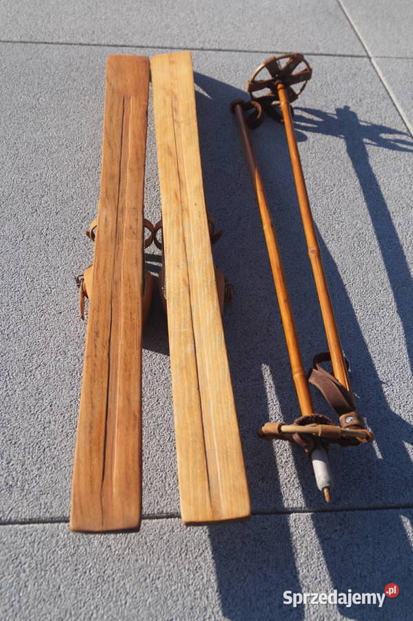 Stare drewniane narty dziecięce 100 kijki Pruchnik