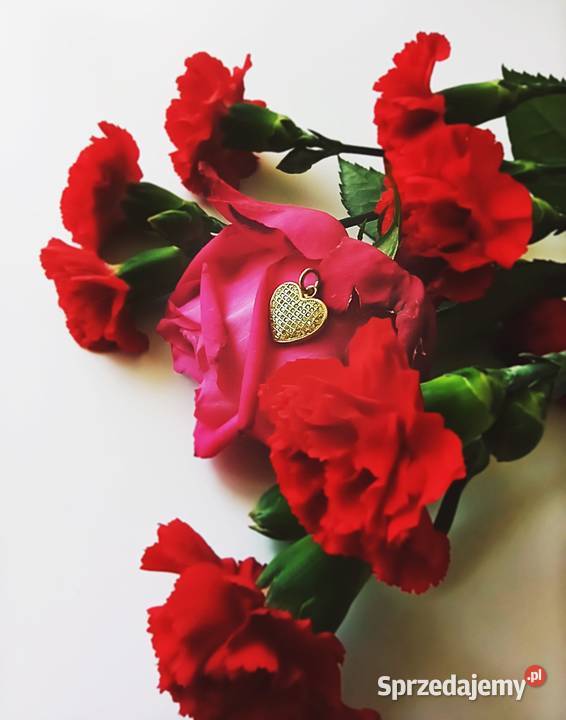 Zawieszka serce srebrna 925 pozłacana cyrkonie pozłacane mazowieckie Warszawa