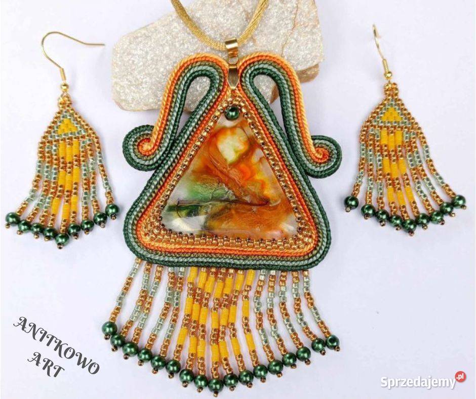 JESIENNY KOMPLET Z ŻYWICĄ SUTASZ I KORALIKI Warszawa