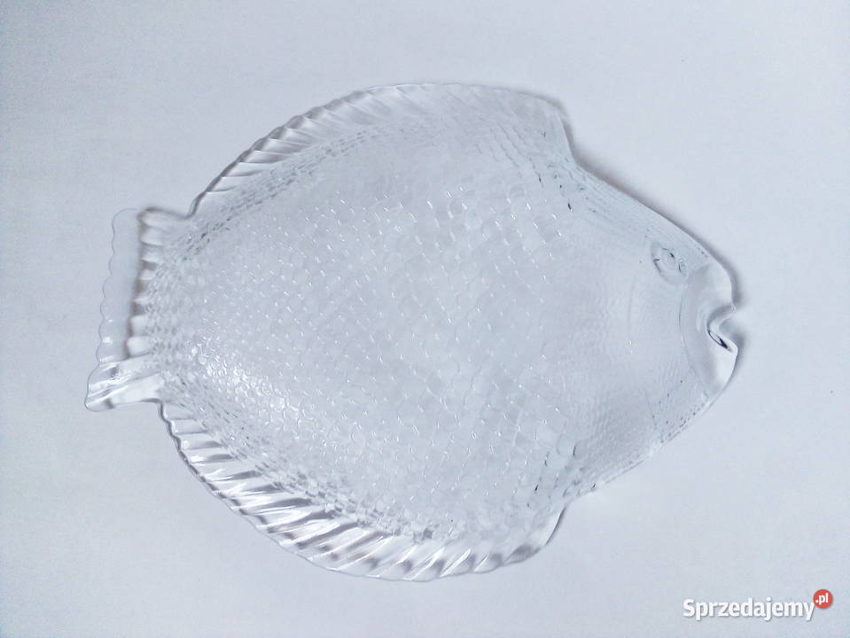trzy szklane półmiski w kształcie ryby vintage