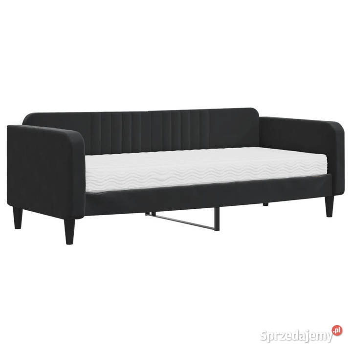 Sofa z materacem do spania czarna aksamit 90x200