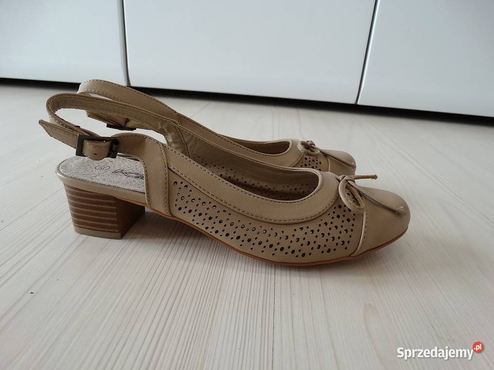 Buty Sandały Skórzane Skóra Naturalna Beżowe Sandały i klapki Łomża