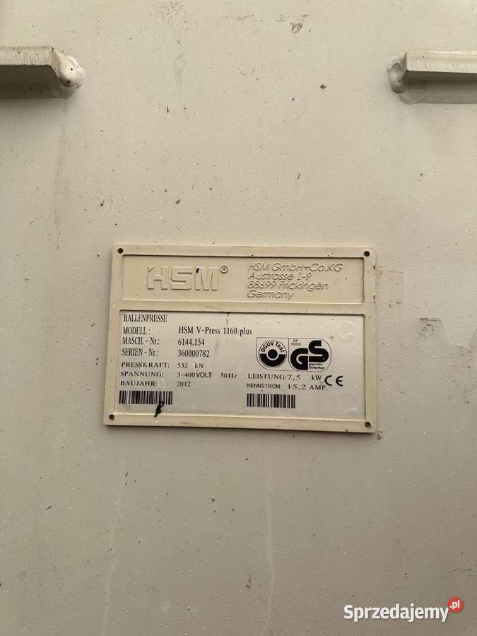 Belownica zgniatarka prasa hsm Sośno